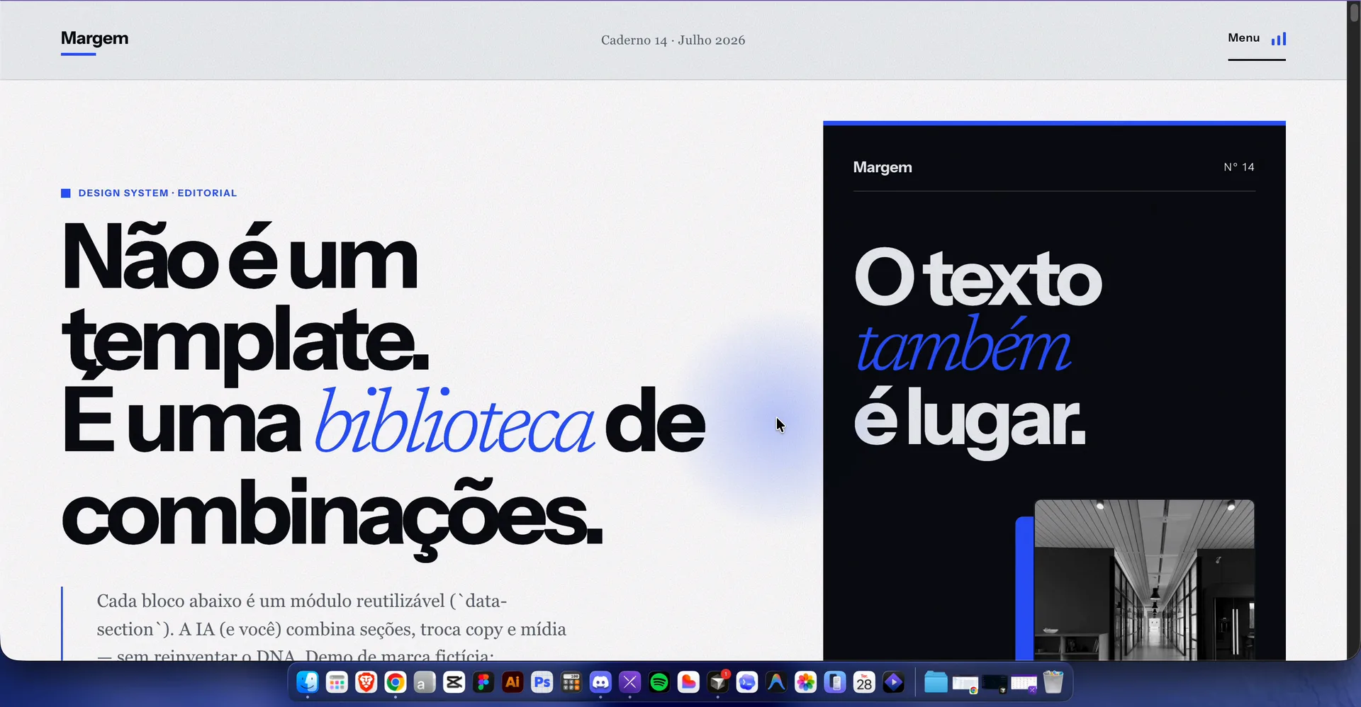Prévia desktop do Design System editorial Margem